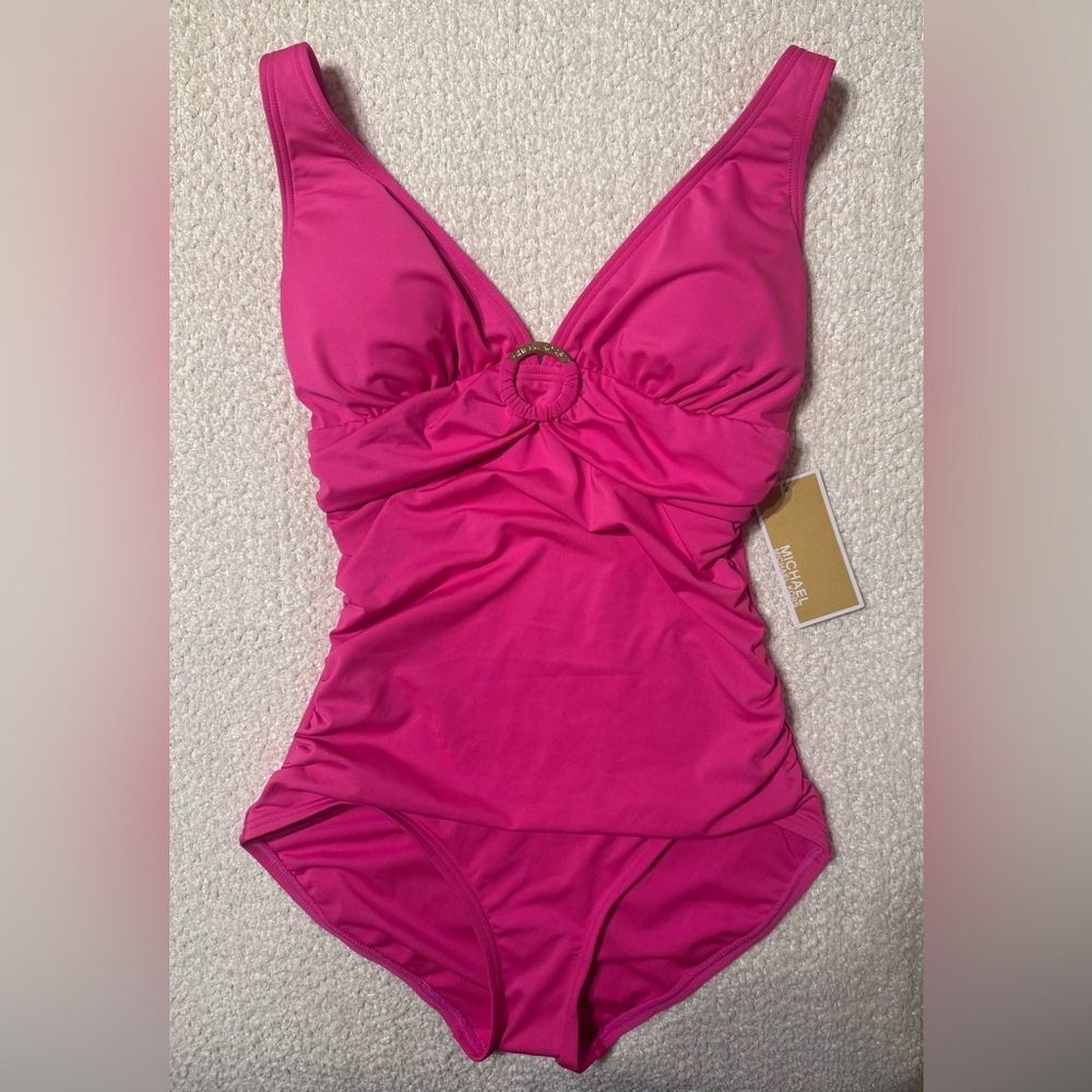 Michael Kors Pink V-Neck One-Piece Swimsuit- NWT- Size 6